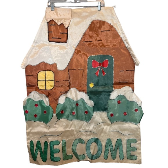 The Unbranded Brand Other - Large Vtg Gingerbread House Garden Flag Christmas Double Sided Cutaway  29‎ x 37